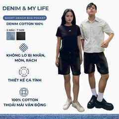 Quần jean SHORT DENIM BIG POCKET unisex thiết kế độc quyền dáng ngắn trên gối