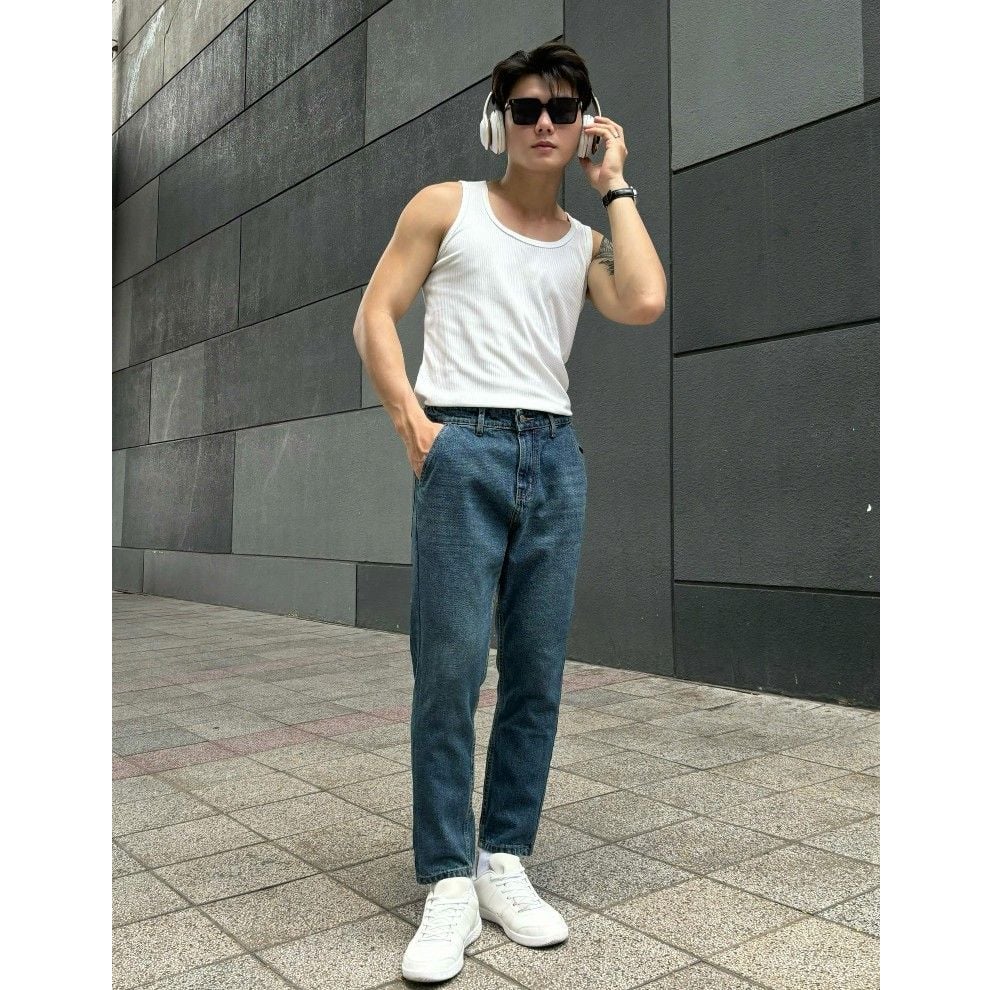Quần jean nam lưng chun 3 màu basic dáng fit chân, quần bò từ sợi cotton denim dày dặn, bền bỉ