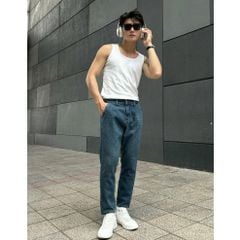 Quần jean nam lưng chun 3 màu basic dáng fit chân, quần bò từ sợi cotton denim dày dặn, bền bỉ