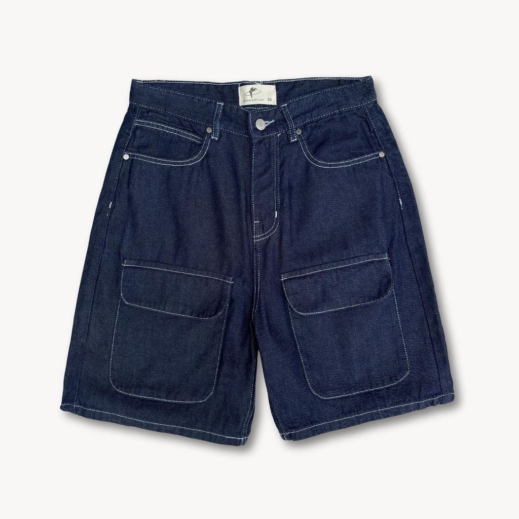 Quần Baggy Short Jean nam nữ Denimmylife ống rộng, Quần Jeans Short túi hộp phong cách (QSJ09)