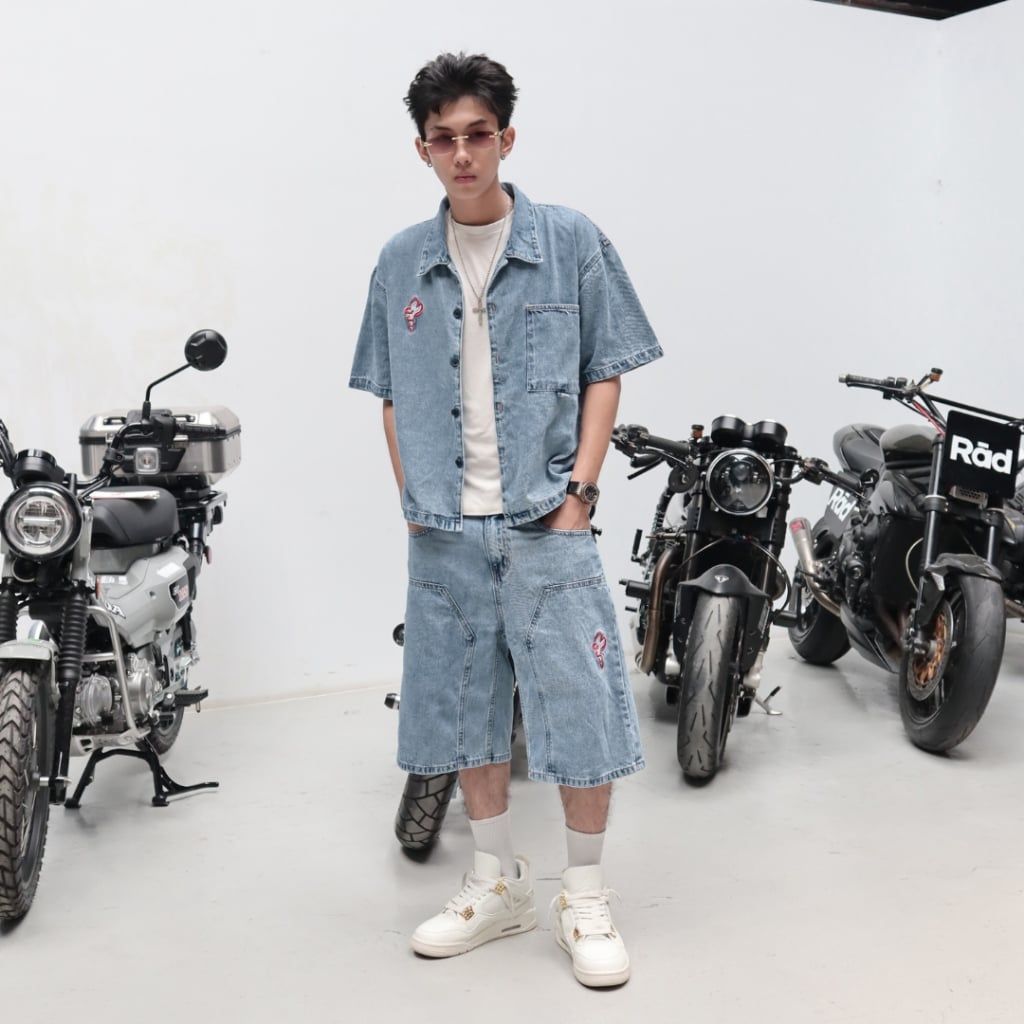 Bộ Short Jeans Denim Venom DENIM & MY LIFE Form Boxy Denim Thêu (SDN04)