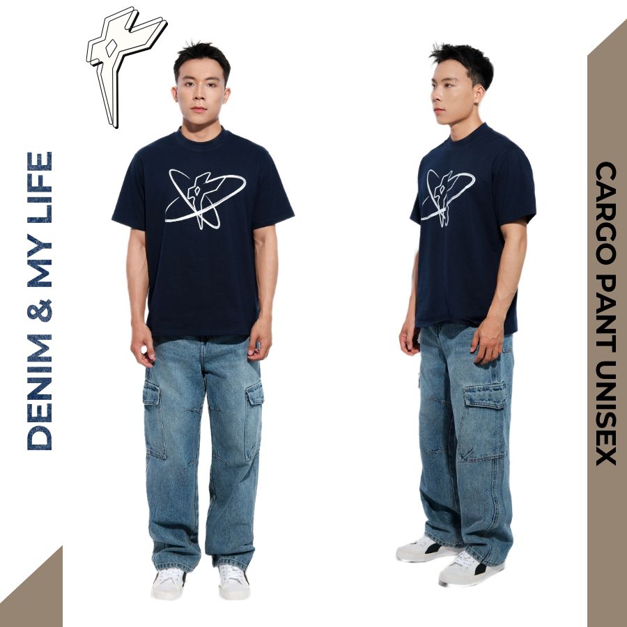 Quần jean CARGO PANT UNISEX ống suông thiết kế túi hộp túi lớn, quần bò dài nam nữ cá tính