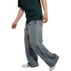 Quần jean unisex dáng suông ống rộng phong cách streetwear STRIPED DÀI dày dặn