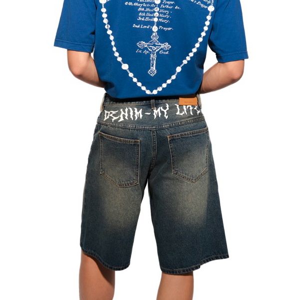 Quần đùi bò mài nam in DENIM MY LIFE SHORT, quần jean nam ngang gối dày dặn, đường may kĩ