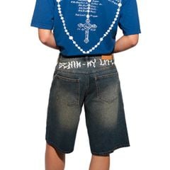 Quần đùi bò mài nam in DENIM MY LIFE SHORT, quần jean nam ngang gối dày dặn, đường may kĩ