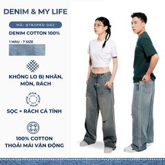 Quần jean unisex dáng suông ống rộng phong cách streetwear STRIPED DÀI dày dặn