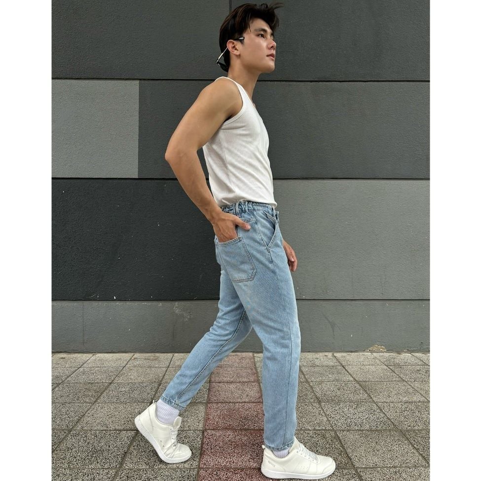 Quần jean nam lưng chun 3 màu basic dáng fit chân, quần bò từ sợi cotton denim dày dặn, bền bỉ