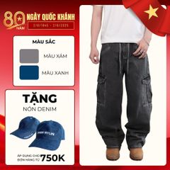 Quần jeans CARGO PANT UNISEX lưng thun, ống suông thiết kế túi hộp túi lớn (QJ14)