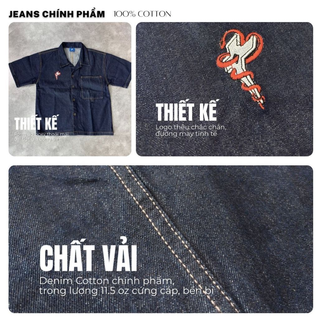 Áo sơ mi tay ngắn DENIM & MY LIFE unisex denim form boxy chất vải denim cotton dày dặn (SM01)