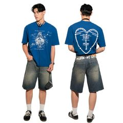 Quần đùi bò mài nam in DENIM MY LIFE SHORT, quần jean nam ngang gối dày dặn, đường may kĩ