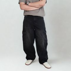 Quần jeans CARGO PANT UNISEX BLUE, ống suông thiết kế túi hộp túi lớn (QJ15)