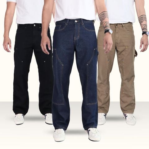 Quần Jean Nam Double Knee Nâu Chất Denim cotton Cao Cấp | Quần Jeans Nam Ống Suông Phong Cách Trẻ Trung Năng Động | Nam Nữ Đều phù Hợp( QJ03)