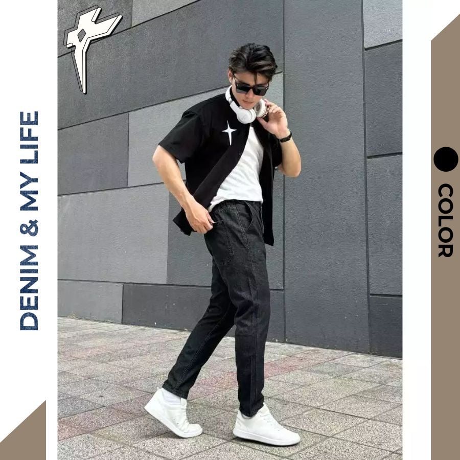 Quần jean nam lưng chun 3 màu basic dáng fit chân, quần bò từ sợi cotton denim dày dặn, bền bỉ