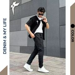 Quần jean nam lưng chun 3 màu basic dáng fit chân, quần bò từ sợi cotton denim dày dặn, bền bỉ