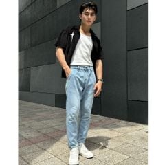 Quần jean nam lưng chun 3 màu basic dáng fit chân, quần bò từ sợi cotton denim dày dặn, bền bỉ