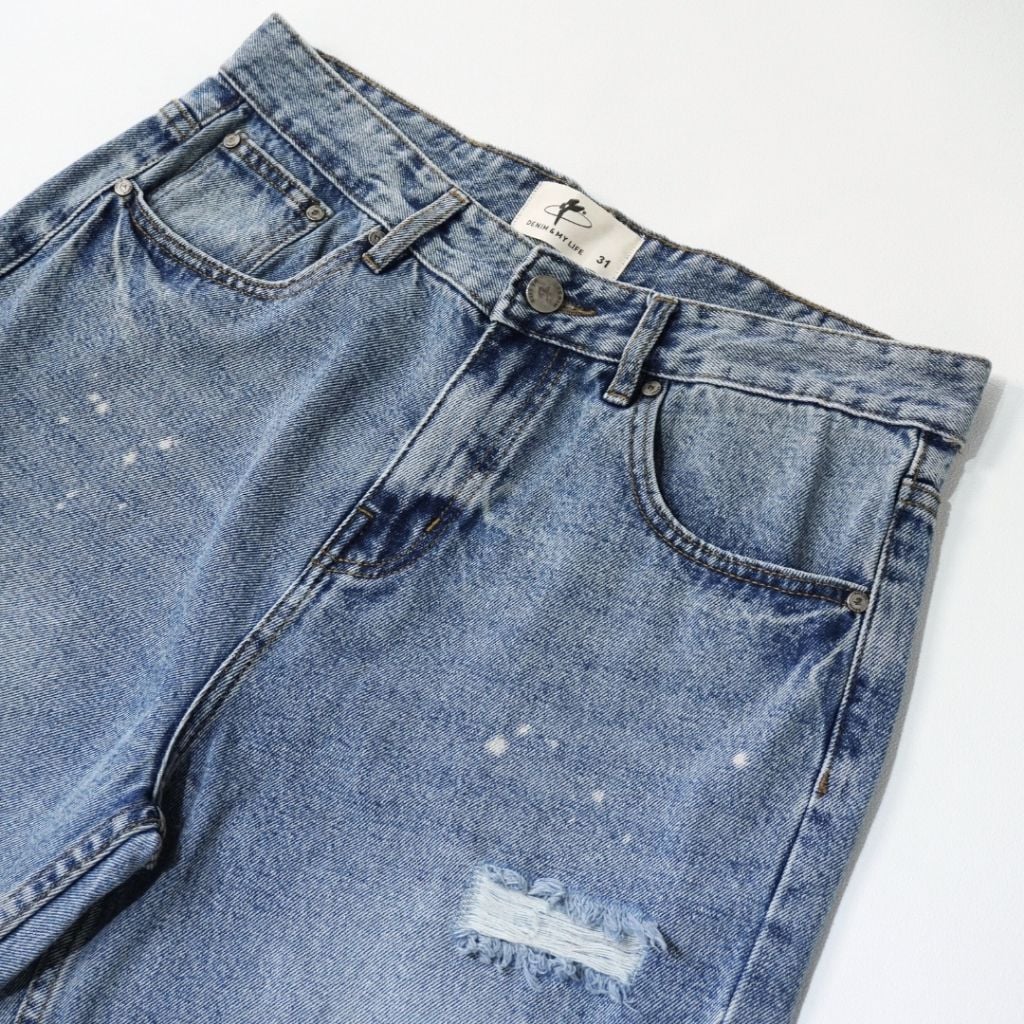 Quần Jeans Rách Gối DENIM & MY LIFE Dust Fade Wash Bụi Streetwear