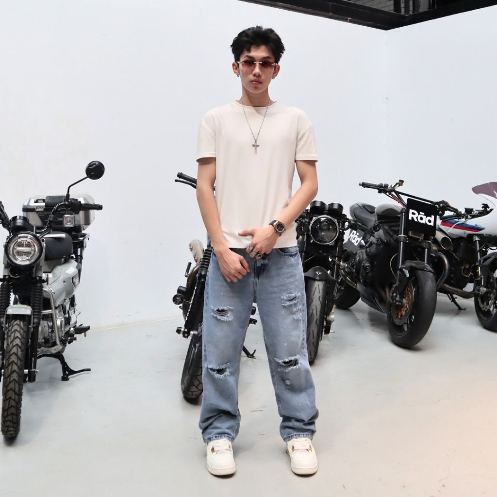 Quần Jeans Rách Gối DENIM & MY LIFE Dust Fade Wash Bụi Streetwear