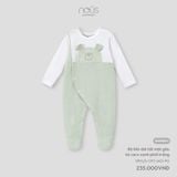  Bộ liền dài Nous tất mặt gấu kẻ caro xanh phối trắng NB 