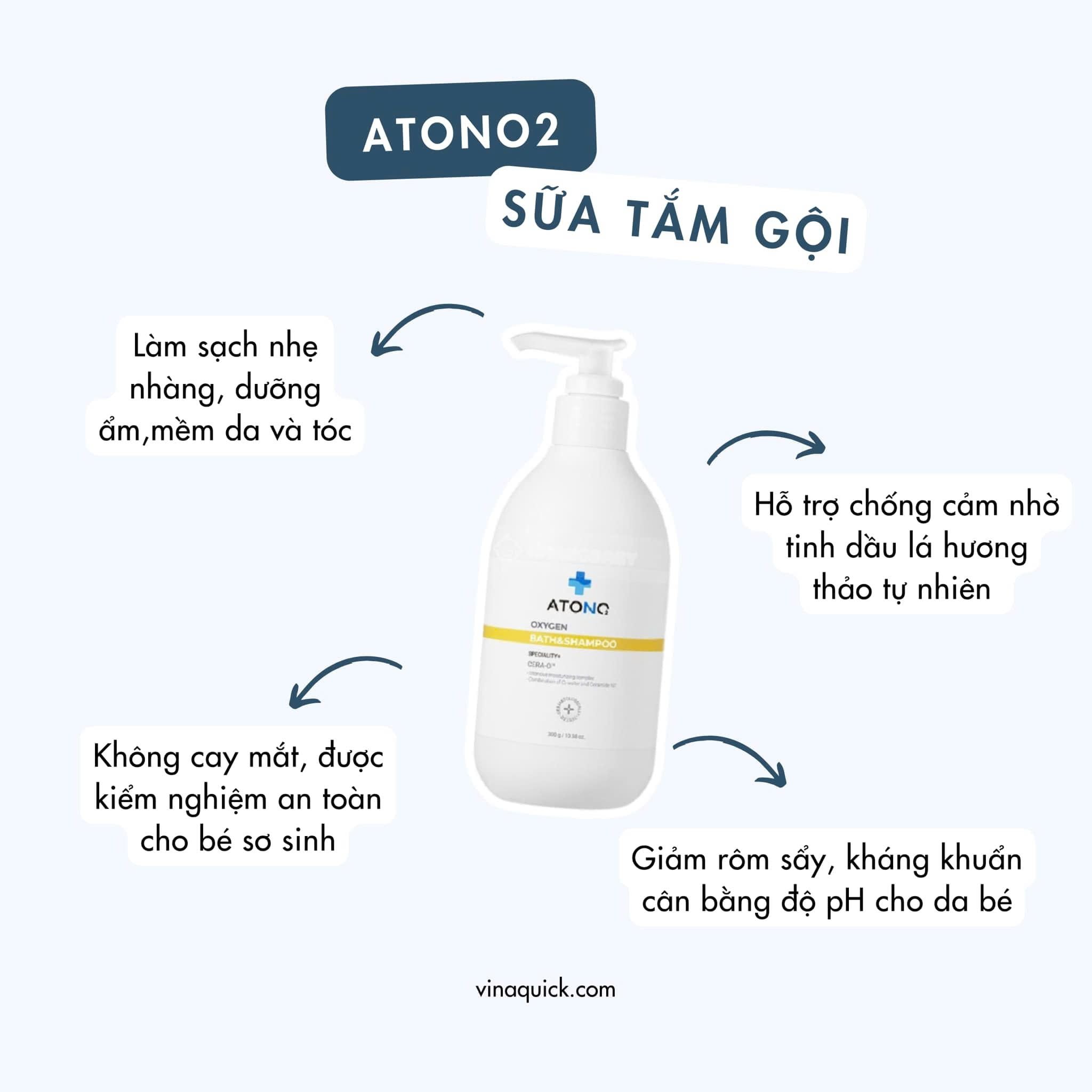  Sữa Tắm Gội 2in1 Dịu Nhẹ ATONO2 Oxygen Cho Bé 300g (0+) 