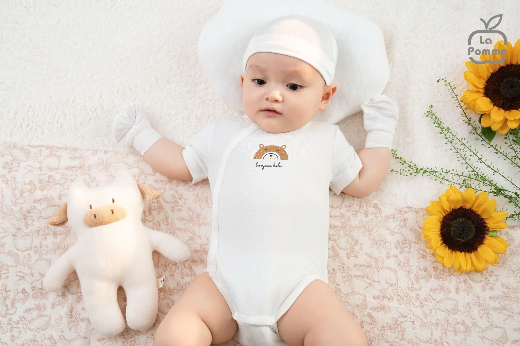  Bodychip Cộc La Pomme Gấu Con Nâu Tây Trắng 