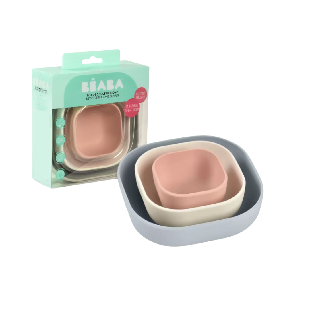  Set 3 Bát Ăn Dặm Silicone Béaba Cho Bé Từ 4M+ 