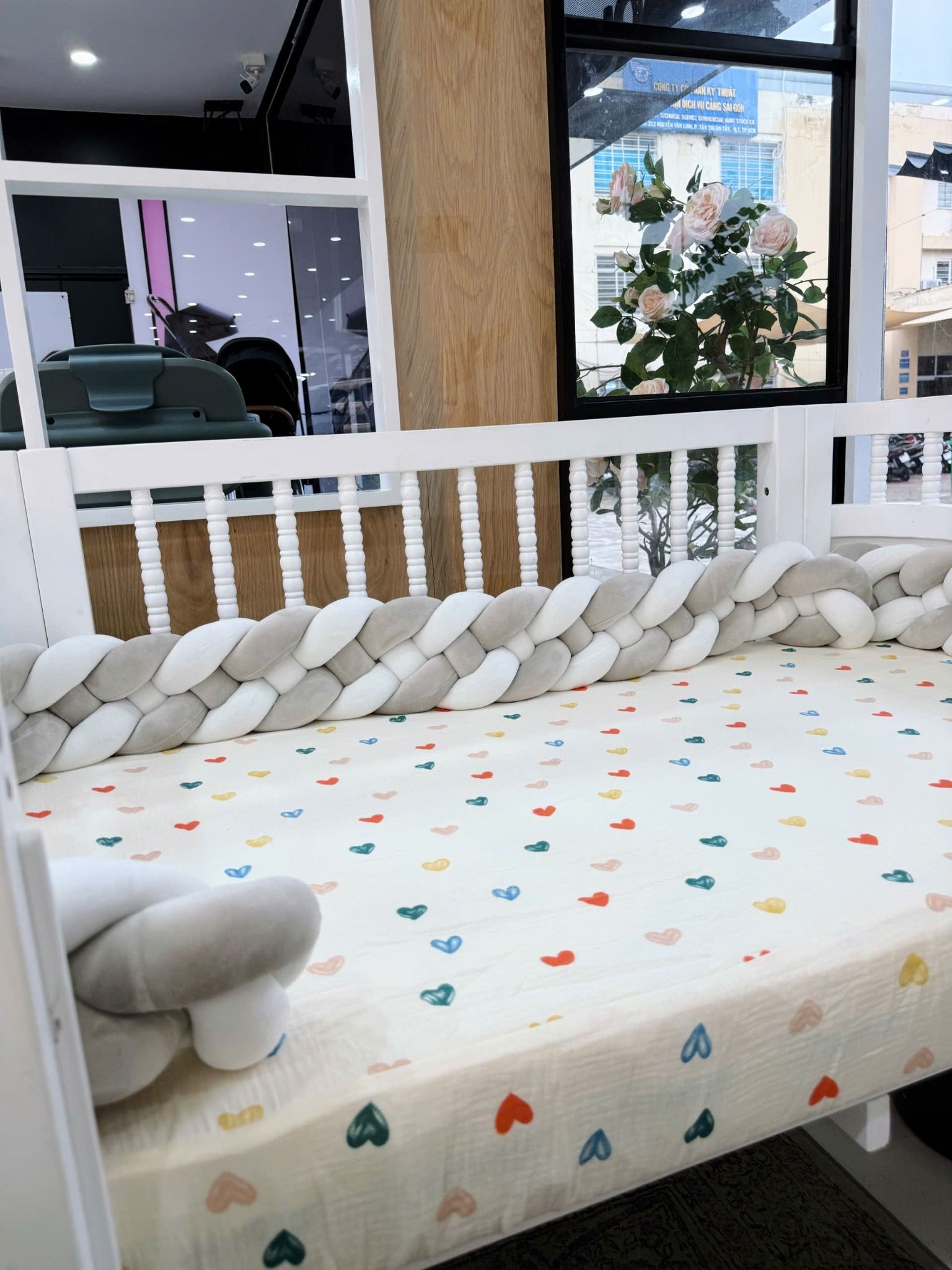  Set 2 Quây Sam Xoắn Nhung Cũi Giường Cho Bé HV Bedding 