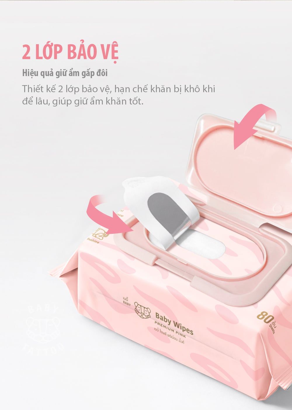  Khăn Giấy Ướt Baby Tattoo Siêu Cao Cấp Cho Bé Chất Vải CASHMERE (90 Miếng) 