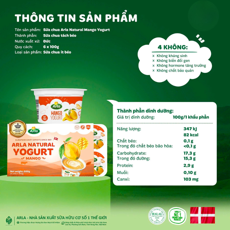  Sữa Chua Nguội Arla Natural Yogurt 12M+ (100g x 6) 