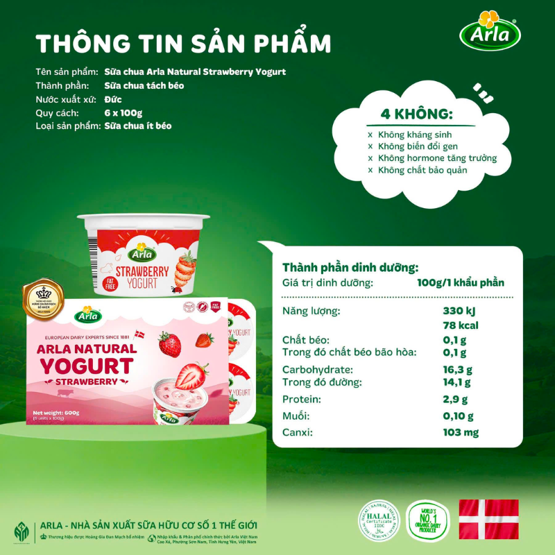  Sữa Chua Nguội Arla Natural Yogurt 12M+ (100g x 6) 