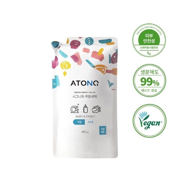  Túi Nước Nước Rửa Bình, Rau Củ Quả Và Chén Bát Thuần Chay Đậm Đặc Atono2 Cho Bé Từ 0+ (480ml) 