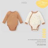  Set 2 bodysuit dài tay Nous màu cam phối màu be in họa tiết 