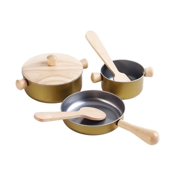  Đồ Chơi Gỗ PlanToys Bộ Nồi Nấu Ăn Cooking Utensils Cho Bé 2Y+ 