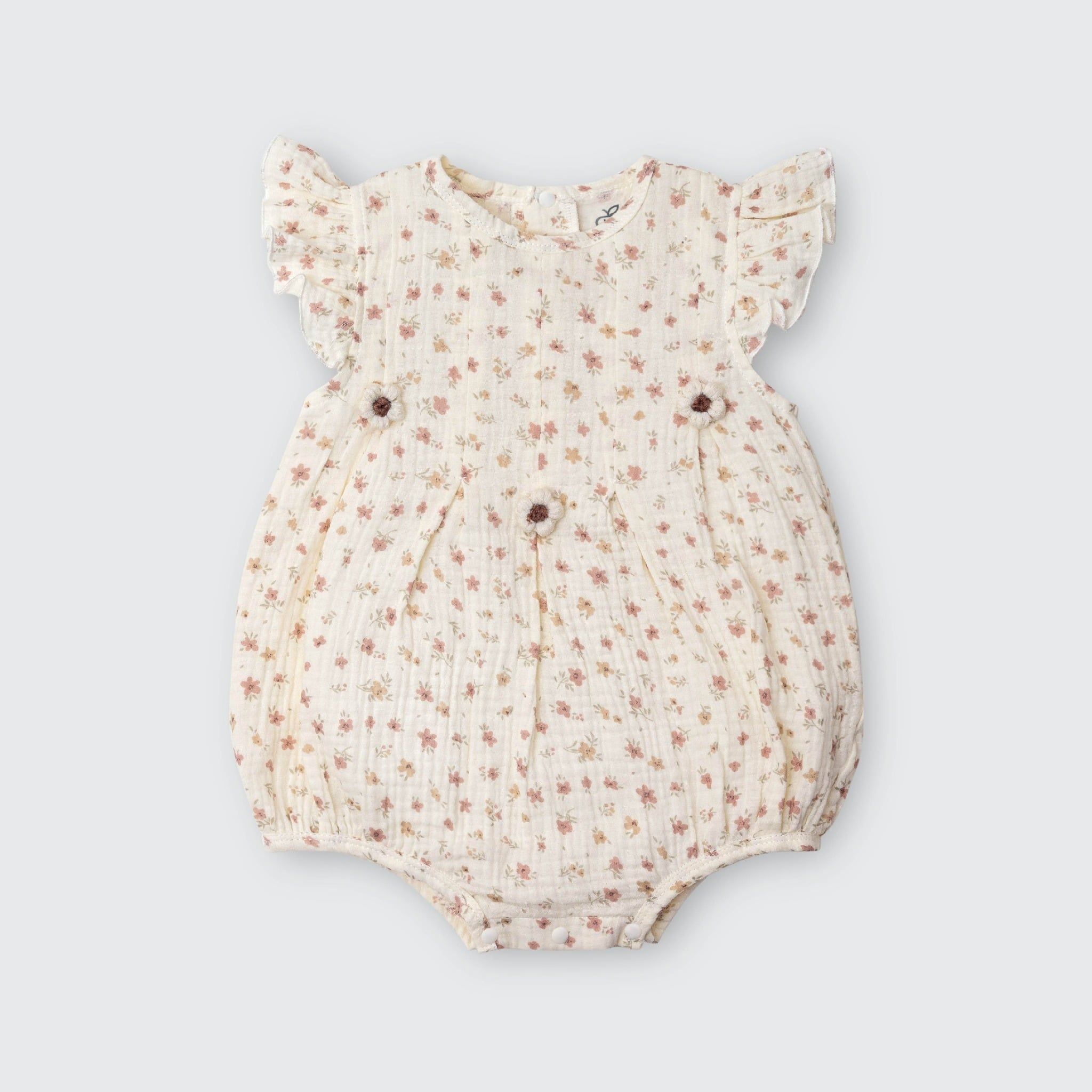  Body cộc tay La Pomme họa tiết vườn hoa nhí - Kem 