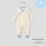  Bộ liền dài tất cài lệch Nous màu be phối xanh da trời 