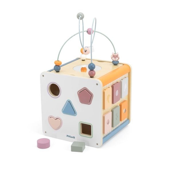 (A) Hộp Đồ Chơi Gỗ Thả Khối 8 in 1 Activity Cube Polar B Cho Bé Từ 18M+ 
