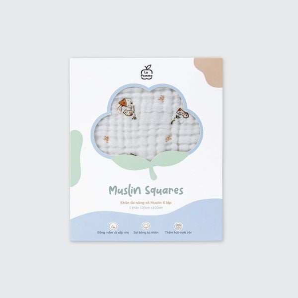  Khăn đa năng Xô Muslin 6 Lớp La Pomme họa tiết (100x100cm) 