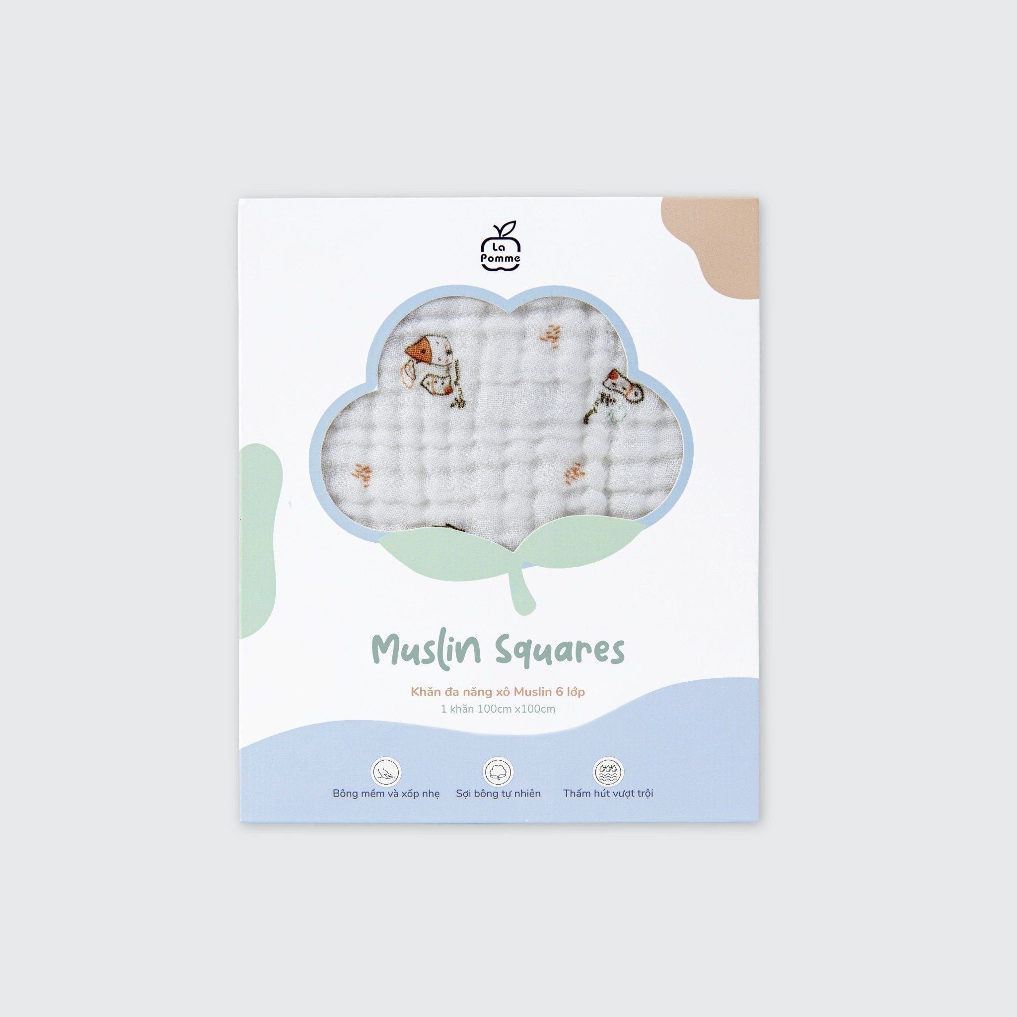  Khăn đa năng Xô Muslin 6 Lớp La Pomme họa tiết (100x100cm) 