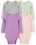  Set 4 Bodysuit Carter's Tam Giác Tay Dài Màu Trơn Đính Nơ 