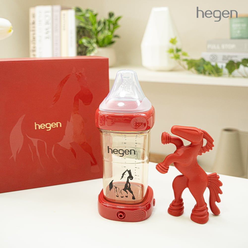 Bộ bình sữa Hegen The Majestic Stallion 240ml, núm ti M (3 – 6 tháng), nắp trữ sữa và gặm nướu (Limited) 