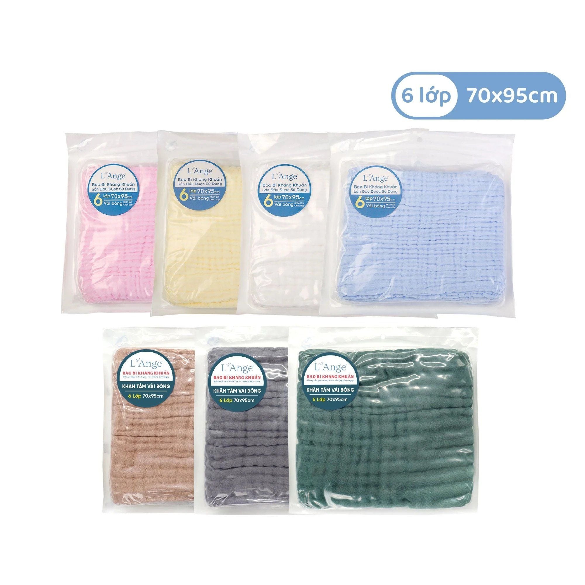  Khăn tắm vải bông 6 lớp L'ange 70 x 95 cm 