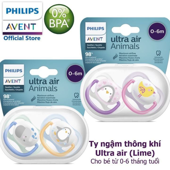  Set 2 Ti Giả Philips Avent Thông Khí Ultra Air Animal (0-6M) 