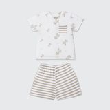 Bộ cộc tay La Pomme phối họa tiết bãi biển chilling - Trắng Be 