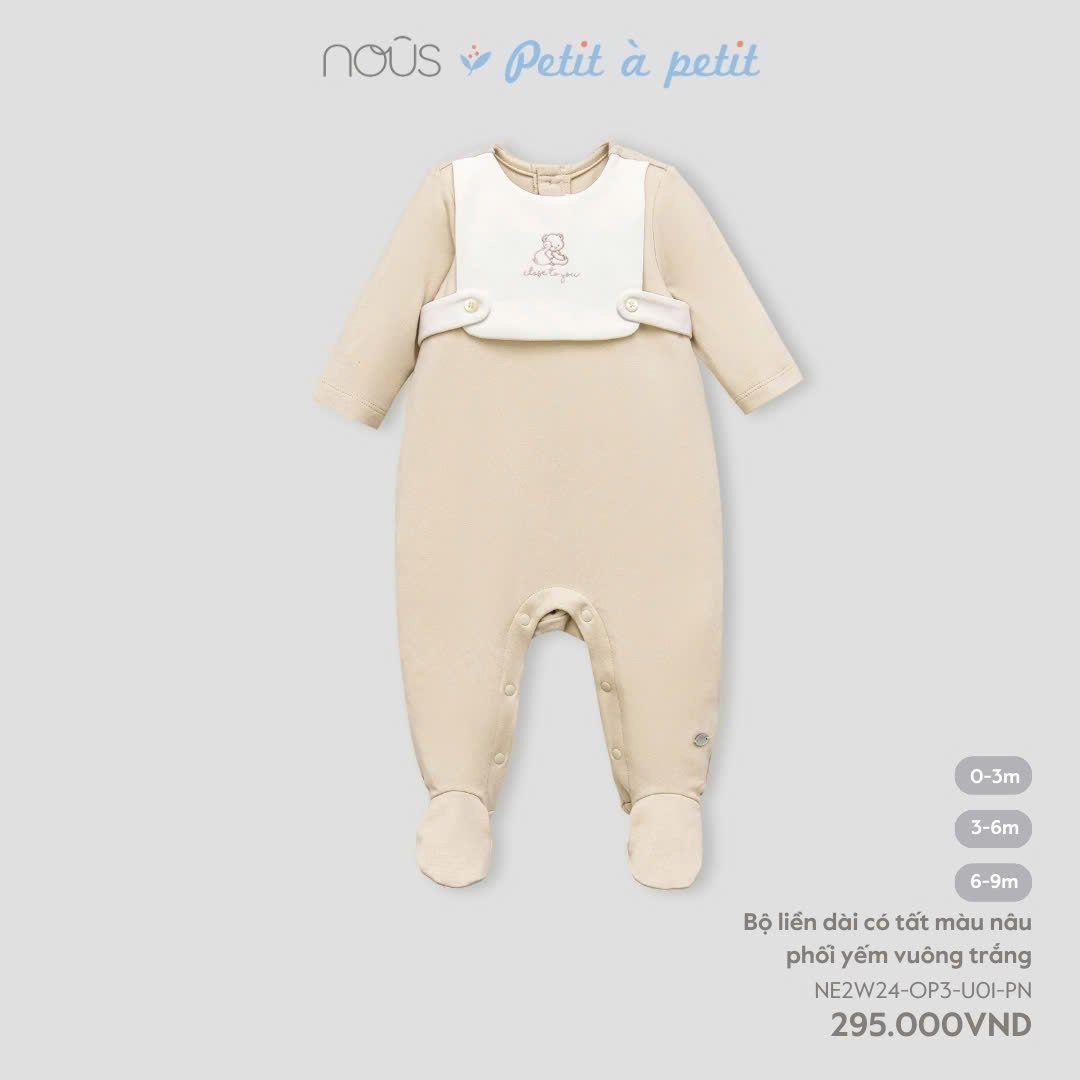  Bodysuit Dài Nous Có Tất Nâu Phối Yếm Vuông Trắng 