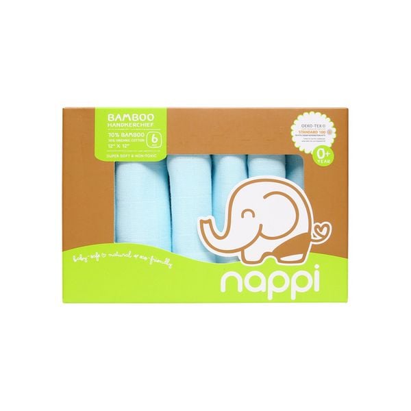 Hộp 6 khăn sữa sợi tre Nappi 30 x 30 cm - Màu Xanh 