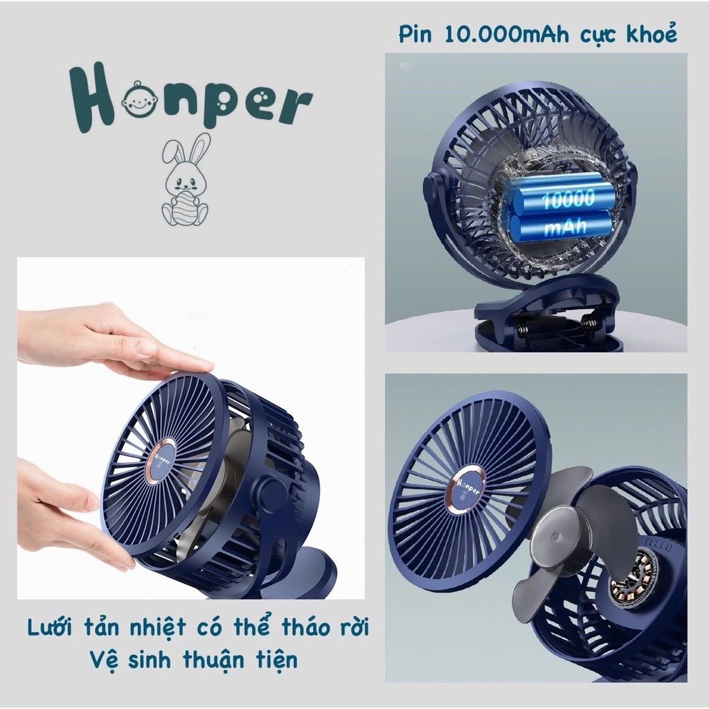  Quạt Tích Điện Kẹp Xe Đẩy Honper HP2301 