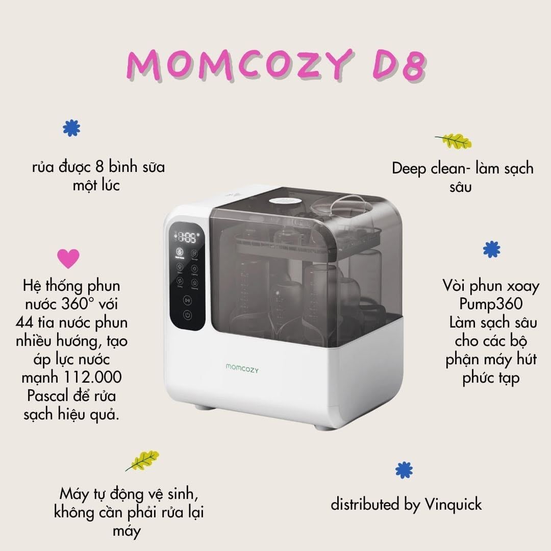  Máy Rửa Bình Sữa Momcozy Deep Clean D8 