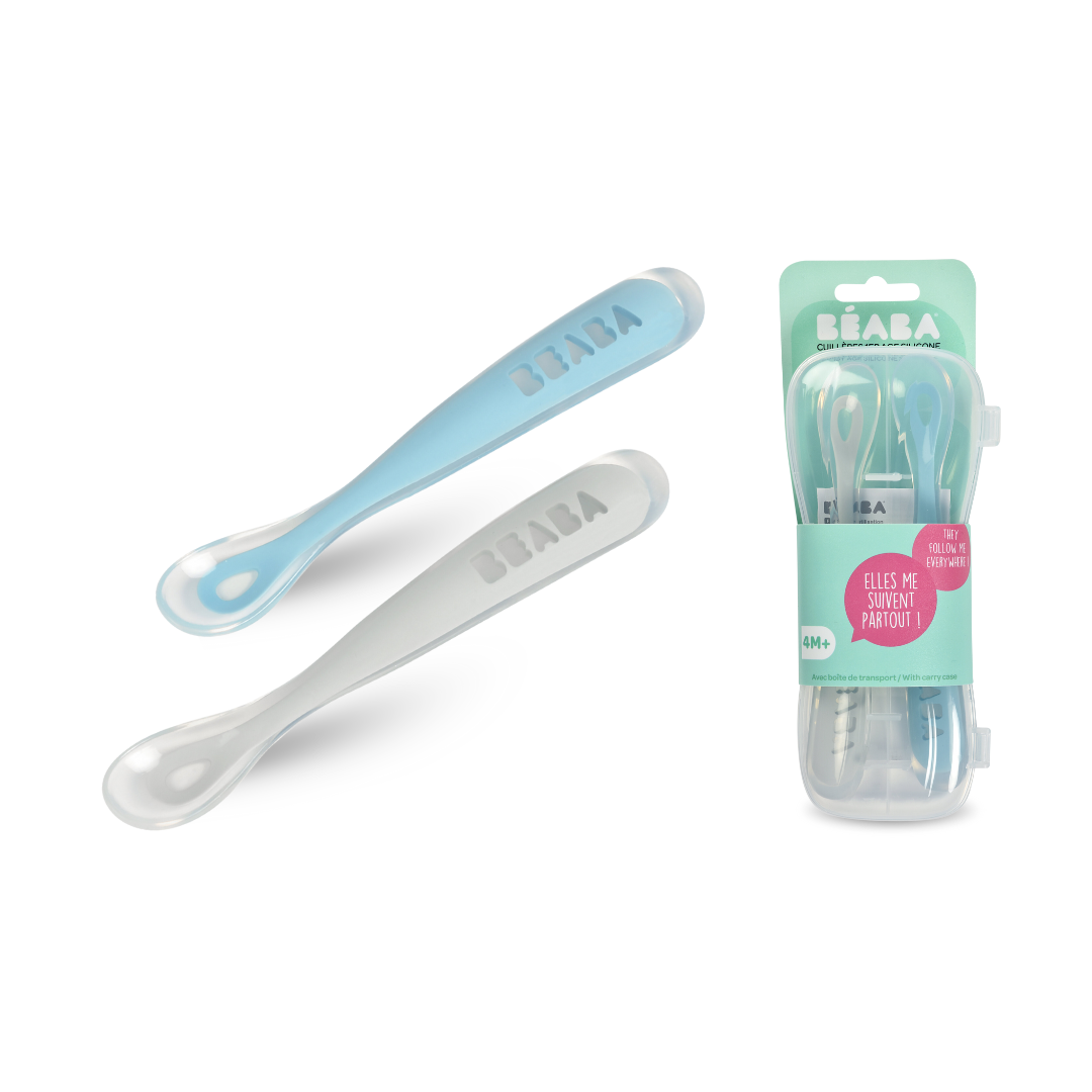  Set 2 Thìa Ăn Dặm Giai Đoạn 1ST Age Silicone Spoons Béaba Cho Bé Từ 4M+ 