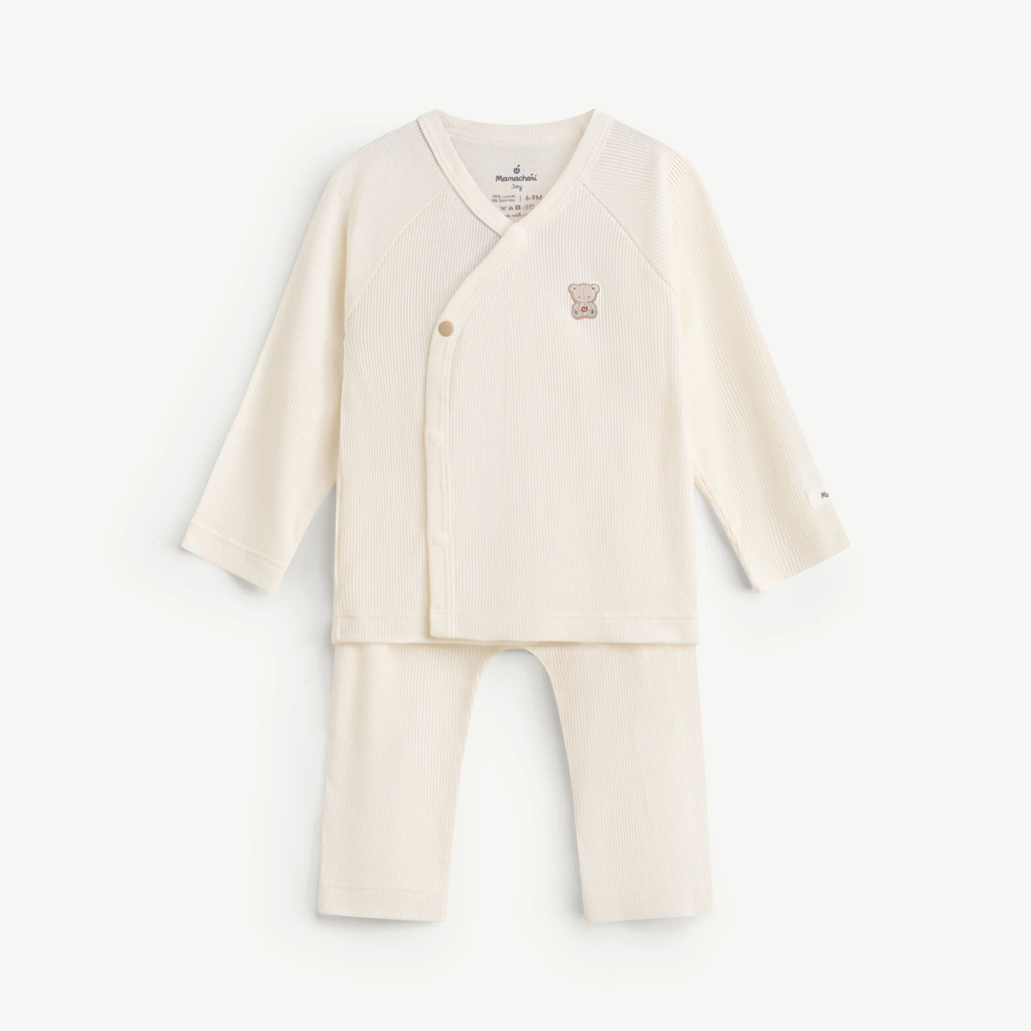  Bộ dài tay unisex Mamacheri thun gân tăm, cúc cài lệch 
