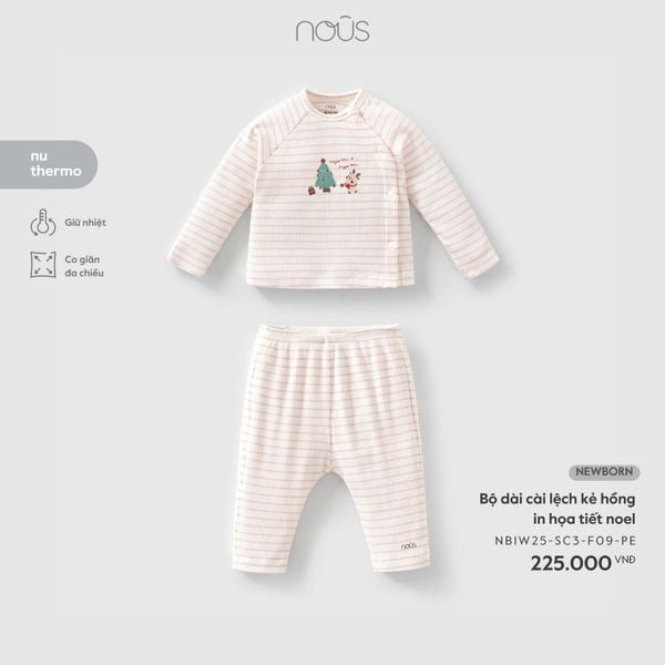  Bộ dài Nous cài lệch kẻ hồng in họa tiết noel 