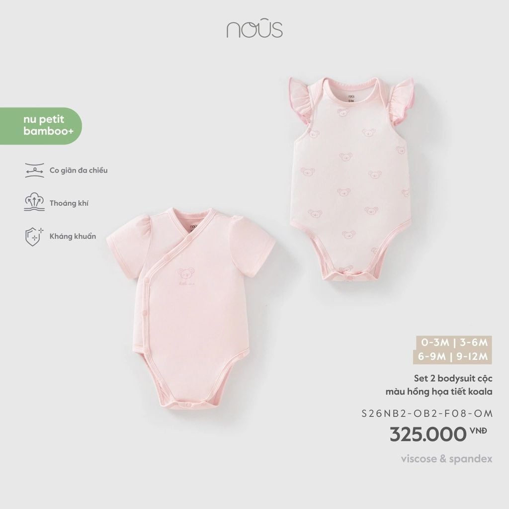  Set 2 bodysuit cộc Nous màu hồng họa tiết koala 